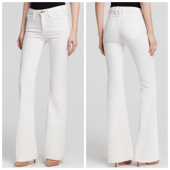 high rise flare white jeans